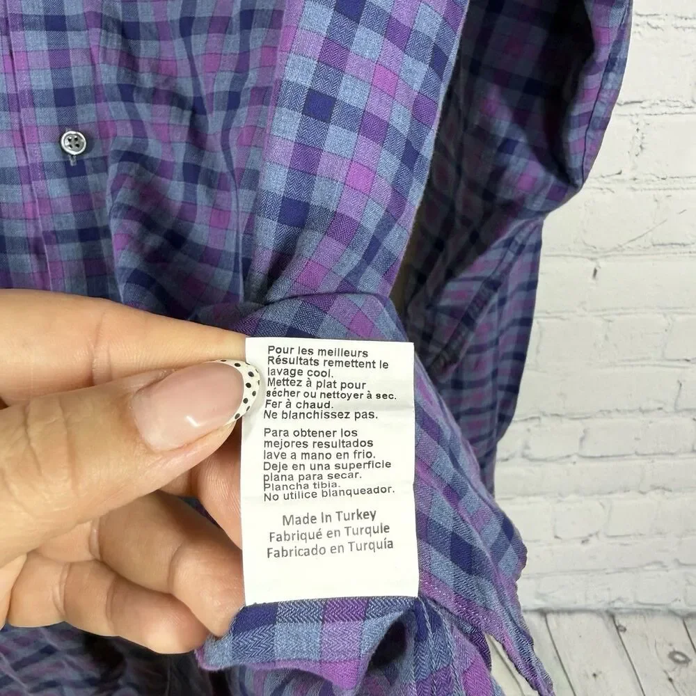 Peter Millar Winter Soft Twill Collection Shirt Mens XL Purple Blue Plaid Preppy